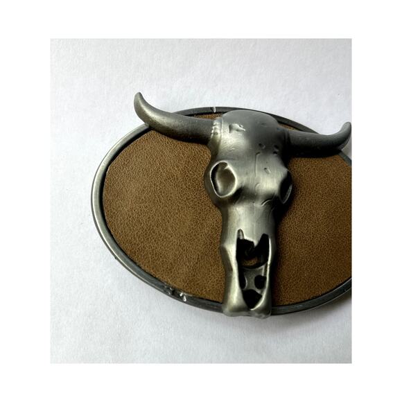 Leather Longhorn Skull Belt Buckle Western Style Unisex - Picture 4 of 8